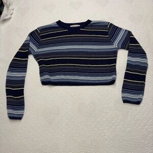 Y2K Croquet Club Striped Cropped Sweater (L)
